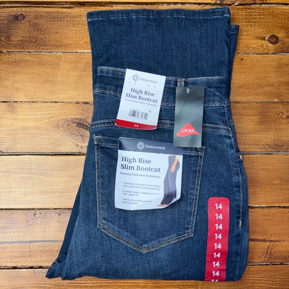 Democracy High Rise Slim Bootcut Jeans Womens 14 Blue Flex-ellent Western NEW